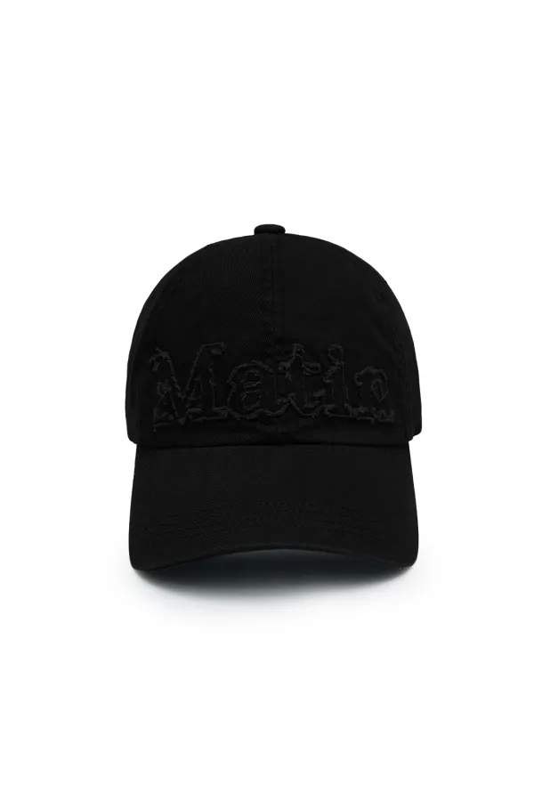 ROUGH CUT APPLIQUE BALL CAP IN BLACK