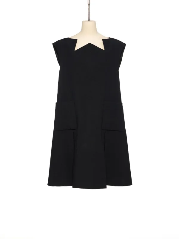 SS26 BLACK STAR NECKLINE A-LINE DRESS