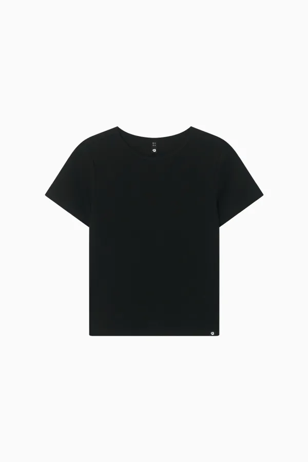 BASIC SLIM RIBBED T-SHIRT, BLACK