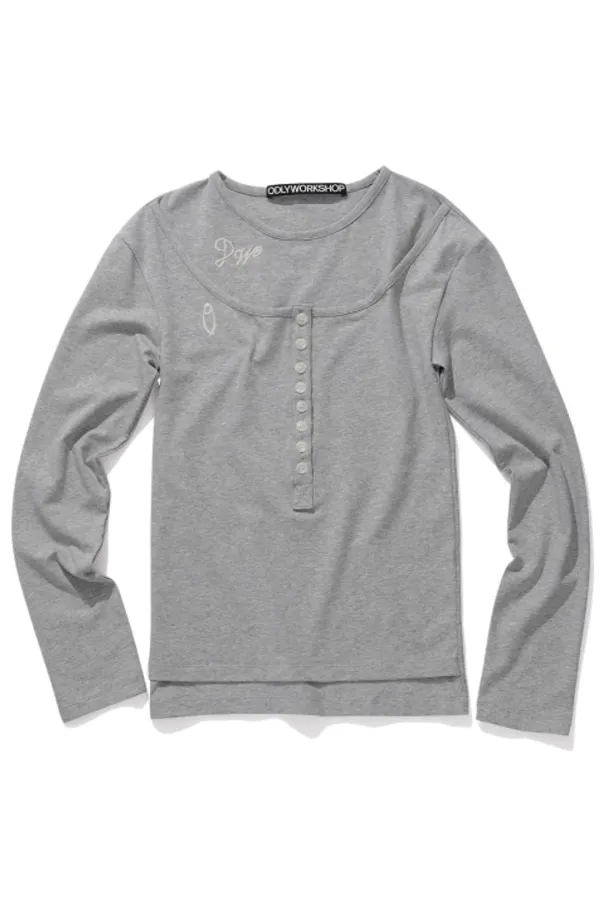 Layered Henley Tee,  Ashen