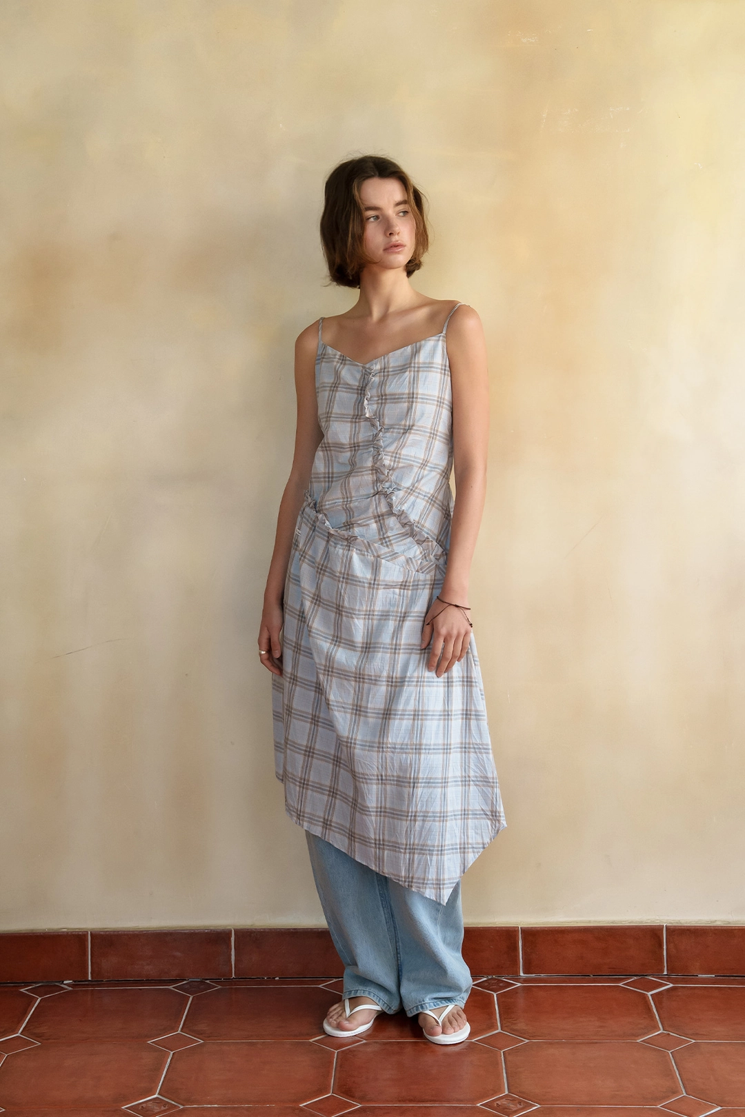 샤드라마 CUT FRILL CHECK DRESS [SKY BLUE] 상품 이미지 2
