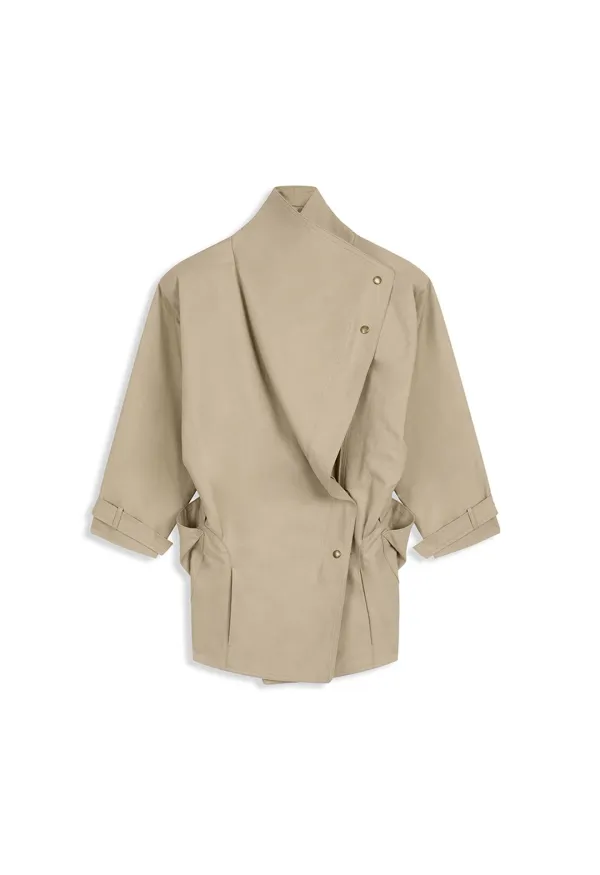 DROP COLLAR HALF-TRENCH JACKET, BEIGE