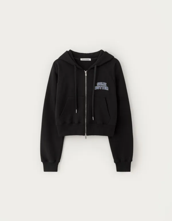 Crop Logo Hoodie Zip-Up - Black