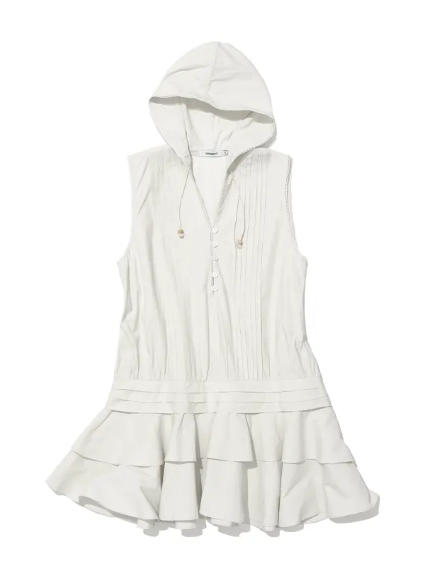 [WOMEN] HOODED RUFFLE-HEM TUNIC DRESS_ECRU