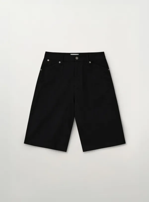 (W) Stitch Cotton Bermuda Pants - Black
