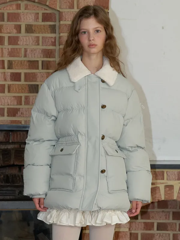 A FUR COLLAR DUCK DOWN HALF PADDING_MINT