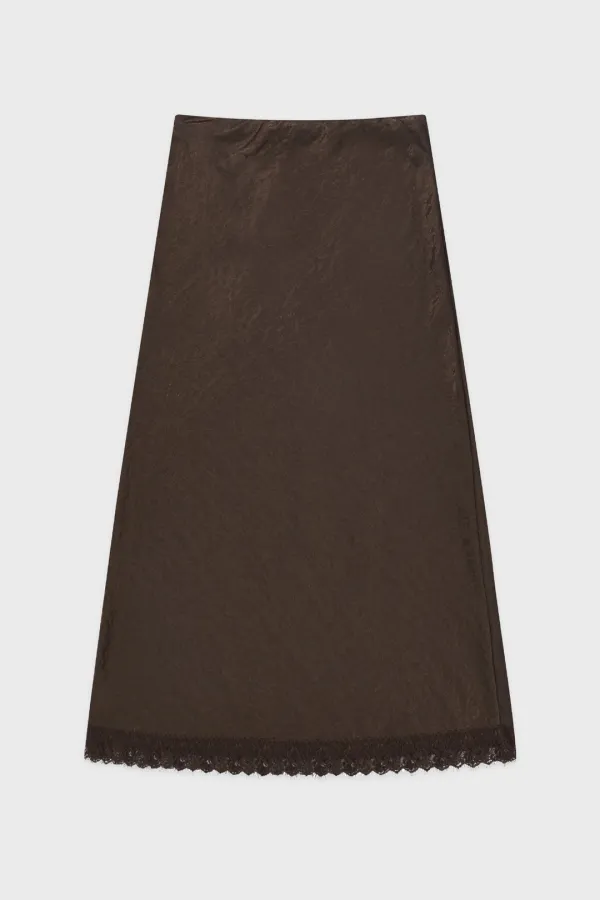 Satin Lace Long Skirt (Brown)
