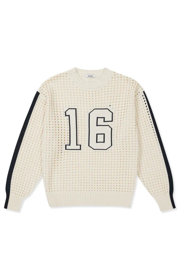 [25SS clove] Crochet Numbering Knit (Ivory)