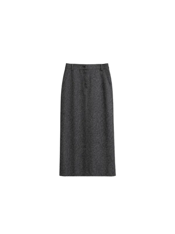 Classic Tailored Wool Skirt Grey_F263SK04