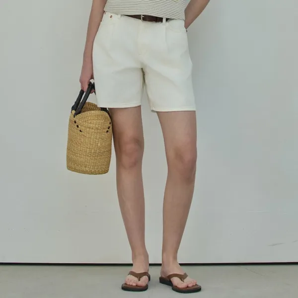 1-Tuck Denim Bermuda Pants_2Color