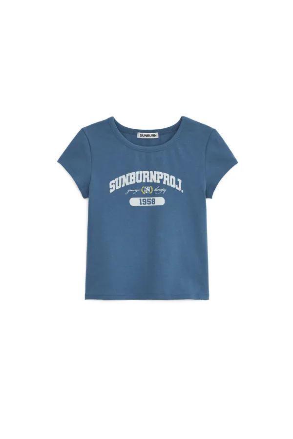 SUNBURN LOGO CAP SLEEVE T-SHIRT, BLUE