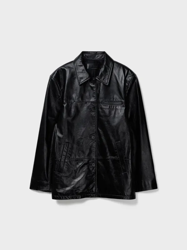 Real Leather Work Jacket_Black Leather