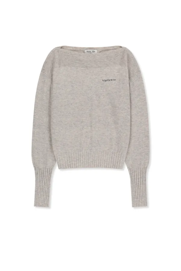 BOAT NECK VOLUME SLEEVE KNIT PULLOVER IN LIGHT BEIGE