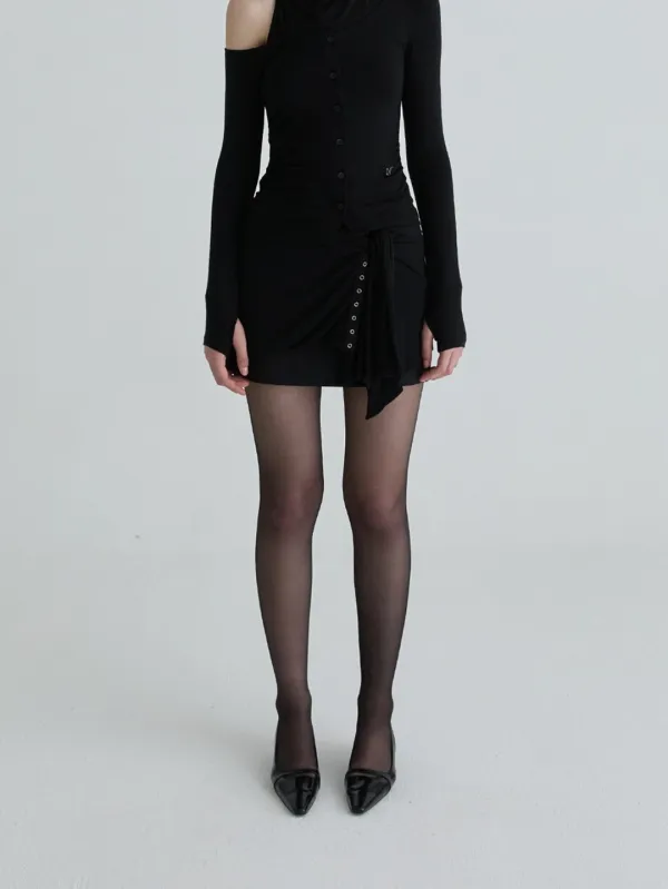 Cardigan layered skirt (Black)
