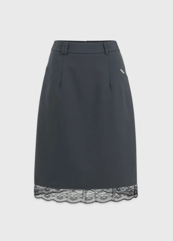  [25-36]  Livia Lace Trimming Midi Skirt  리비아 레이스 트리밍 미디 스커트 (가을-데일리룩-출근룩-하객룩-클래식룩-페미닌룩-레이스-미디-일자핏-트리밍-빅사이즈-자체제작) 