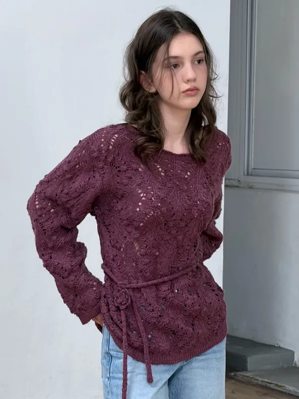 CORSAGE POINTELLE PULLOVER (VIOLET)