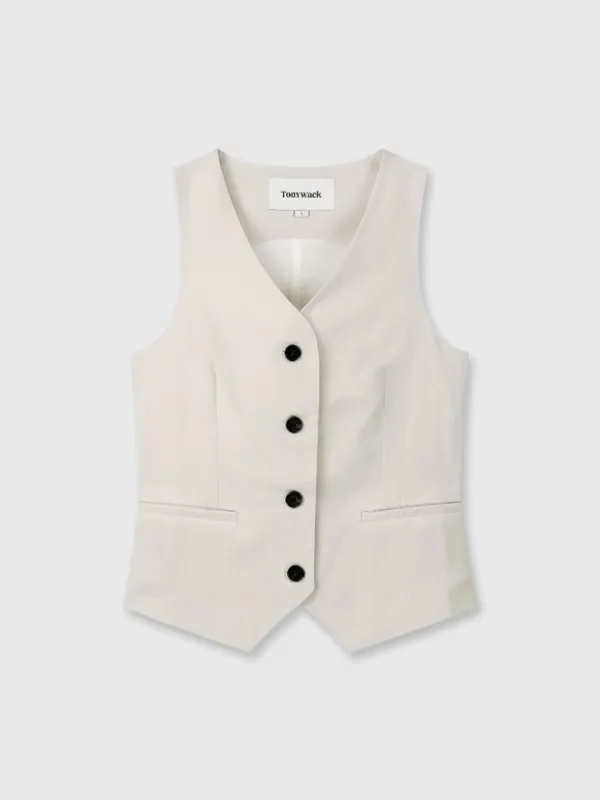 LINEN TAILORED VEST_ IVORY