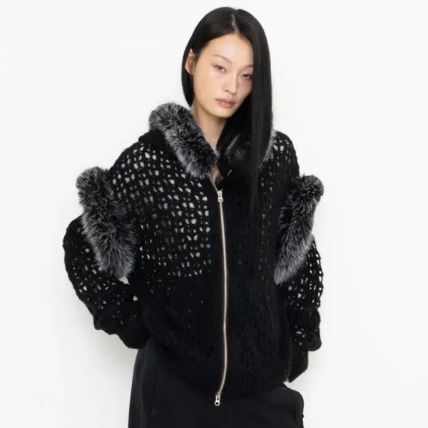 SNOWY FUR CARDIGAN (BLACK)