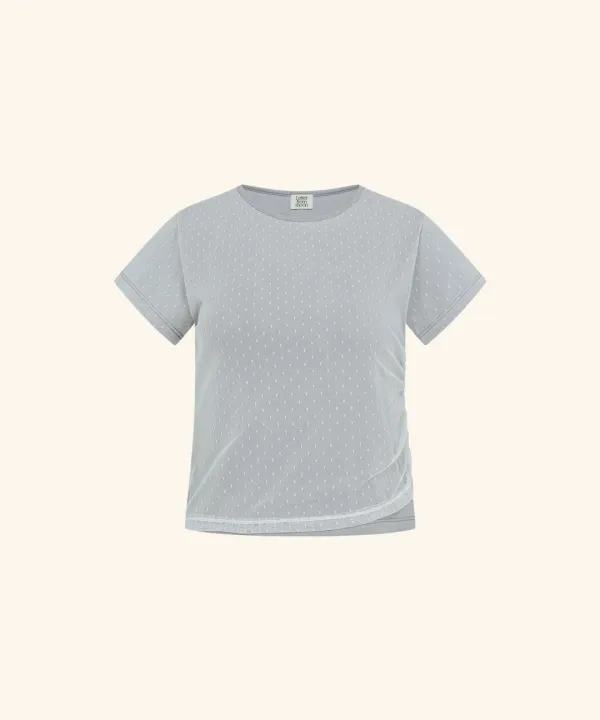 Dot Layered Shirring T-Shirt ( Grey )