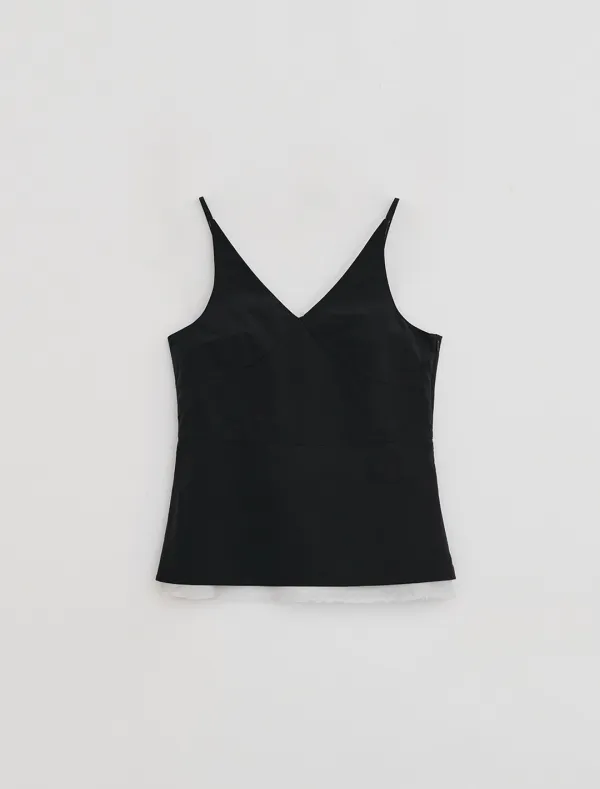 V-NECK SLEEVELESS BLOUSE [BLACK]