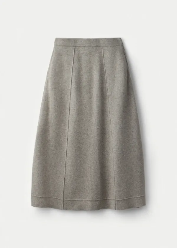 Wool raccoon double faced barrel silhouette skirt_Clay