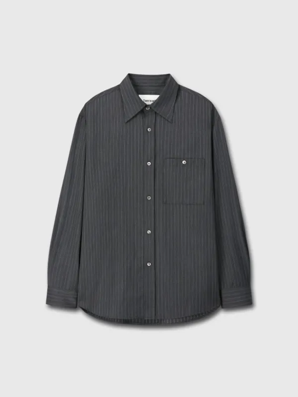 (W) WOOL STRIPED RELAXED SHIRT_ GREY PINSTRIPE