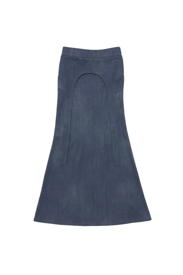 STRAP-LAYERED MAXI SKIRT BLUE