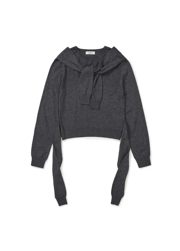 [2nd REORDER] TIED DETAIL KNIT TOP (MELANGE GREY)