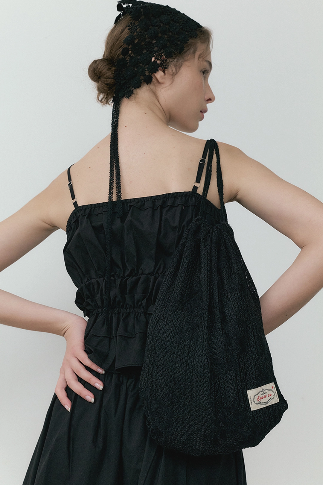 루시르주 Wildflower Lace String Backpack (black) 상품 이미지 2