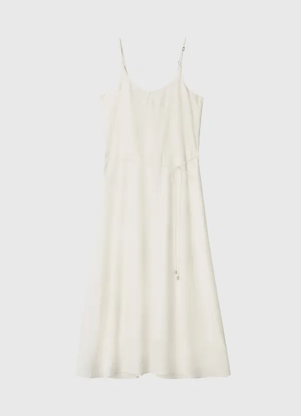 Jacquard rope belt long dress - ivory