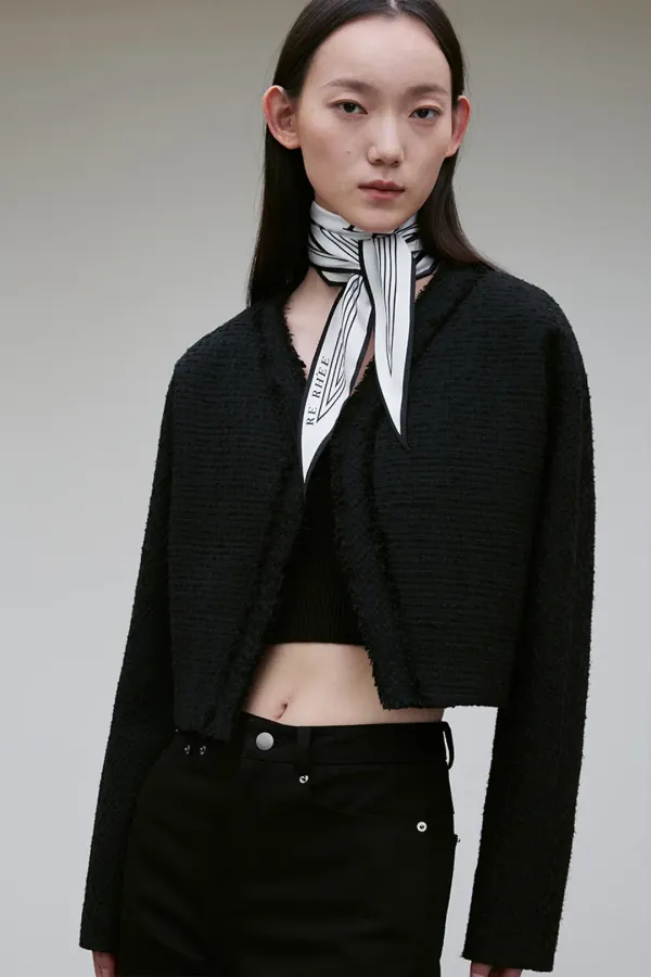 [6th] CROPPED TWEED JACKET BLACK
