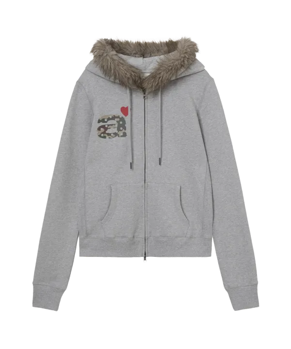 FUR DOT SMALL LETTER HOOD ZIP UP [MELANGE GREY]