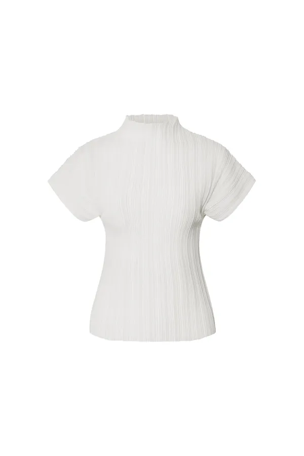 26 PLEATS MOCKNECK SHORT SLEEVE TOP [WHITE] [예약배송 07/21]