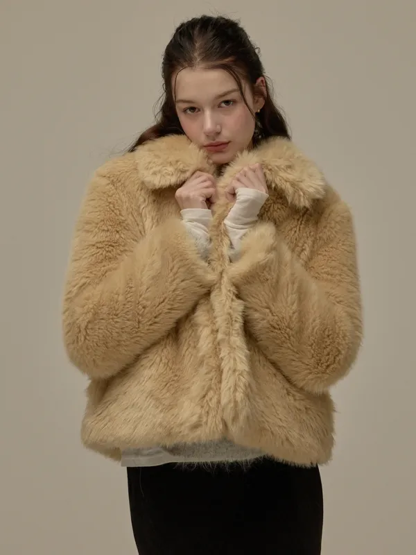 Alpaca faux fur jacket - Beige