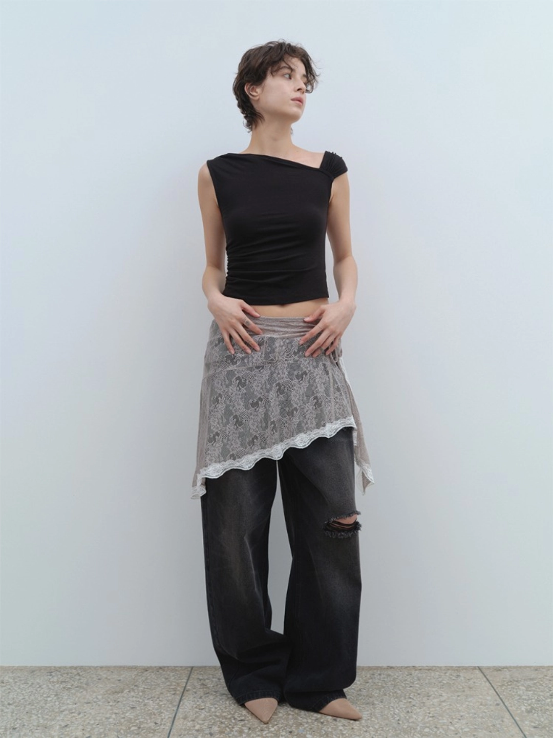 밀로 우먼 Lace Triming Wrap Skirt [Light Gray] 상품 이미지 2