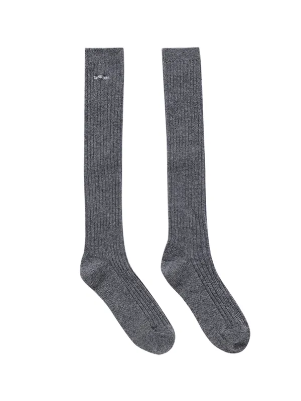 LOGO CASHMERE KNEE SOCKS_MELANGE GREY