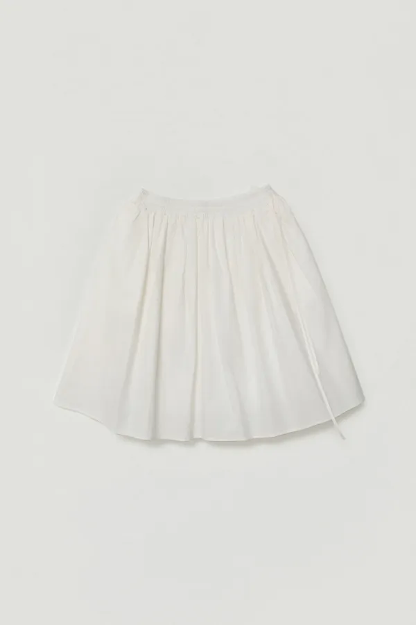 BERIA SHIRRING FLARED MIDI SKIRT_IVORY