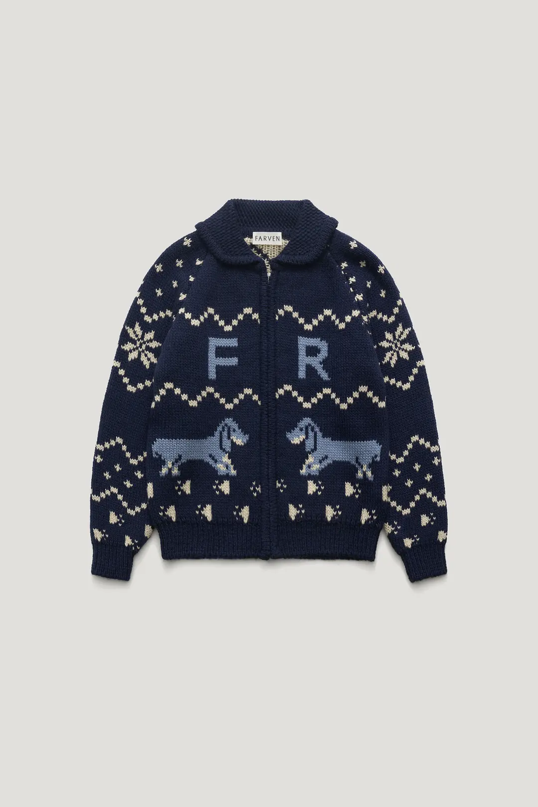 HOLIDAY PUPPY ZIP-UP WOOL CARDIGAN