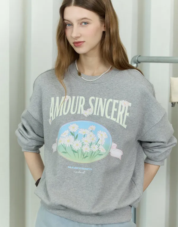 Vintage Marguerite Print Sweatshirt - Melange Grey