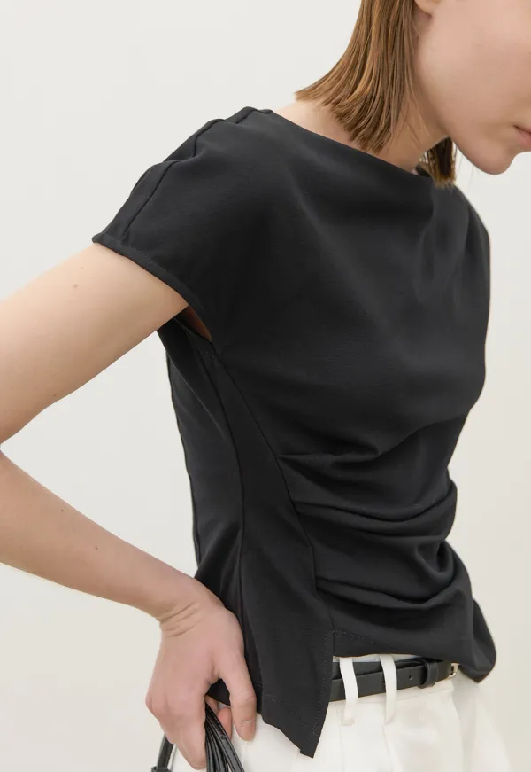 (Z-BL-4225)LOND WAIST TUCK  BLOUSE
