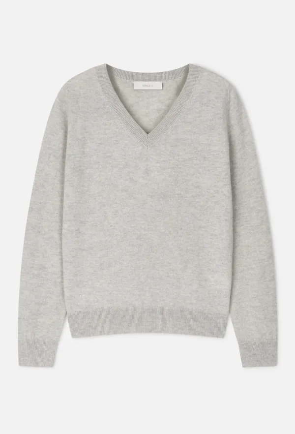 Cashmere V-Neck Knit (Gray)