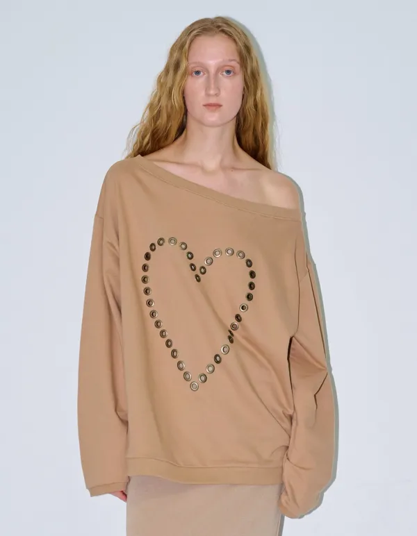 LOVE EYELET SWEATSHIRT, BEIGE