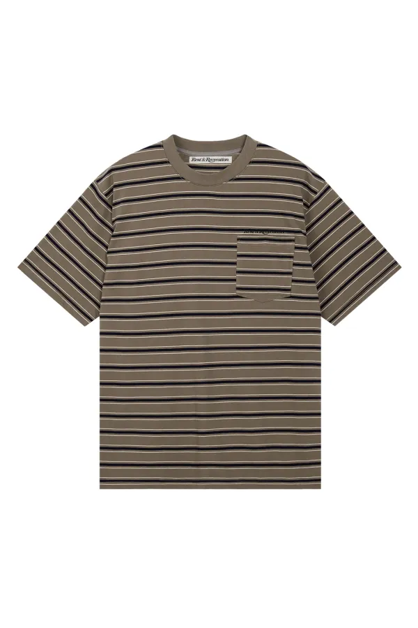 STRIPE POCKET T-SHIRT - KHAKI