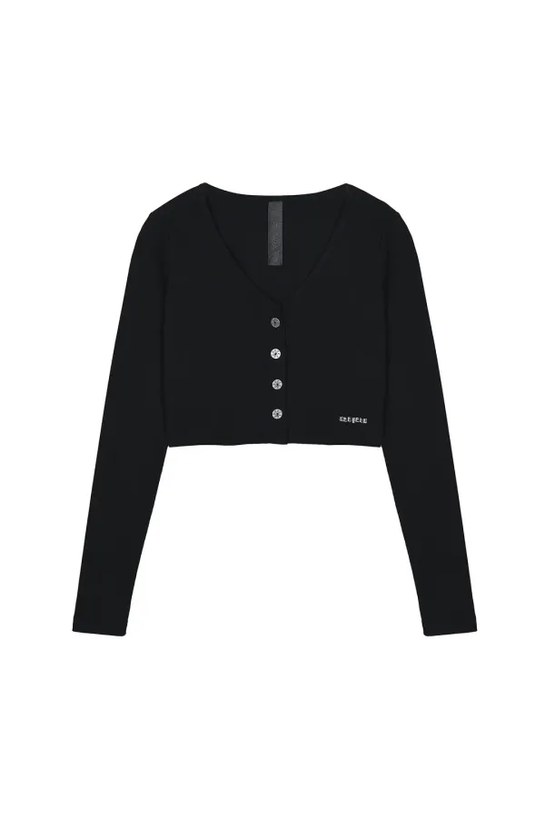LOGO BUTTON CROPEED CARDIGAN BLACK