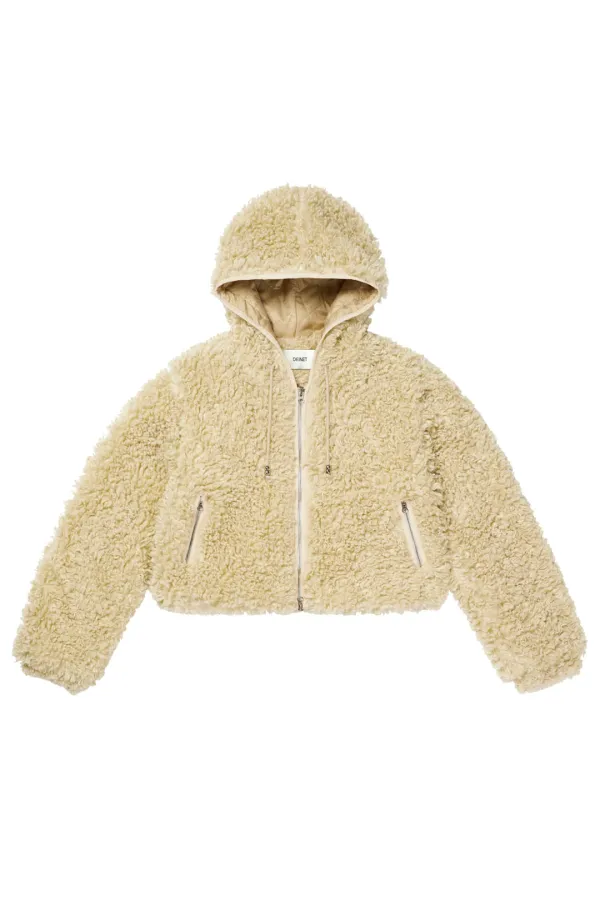 FAUX FUR HOOD JACKET IN BEIGE