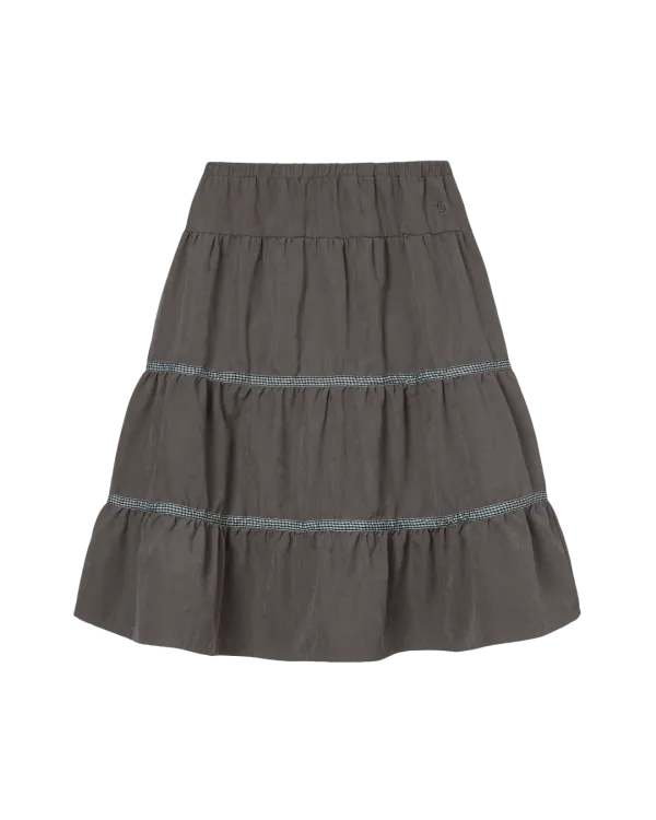 CHECK MIDI TIERED SKIRT [BROWN]