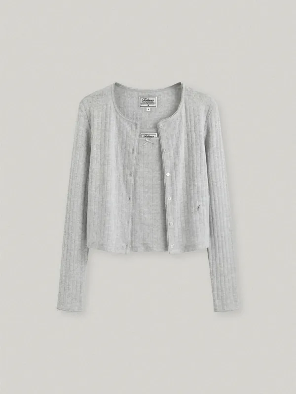 COQUETTE EYELET CARDIGAN SET - GRAY코켓 아일렛 가디건 세트