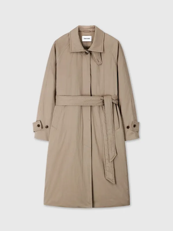 (10/01 12:00 PM OPEN) (W) TAILORED TRENCH PUFFER COAT_ BEIGE