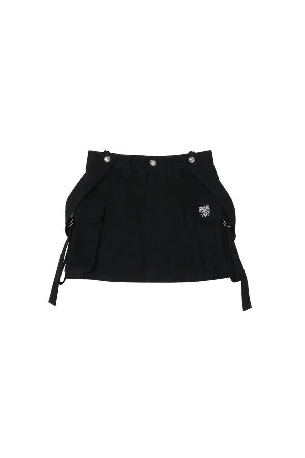 CROSS STRAP CARGO SKIRT BLACK