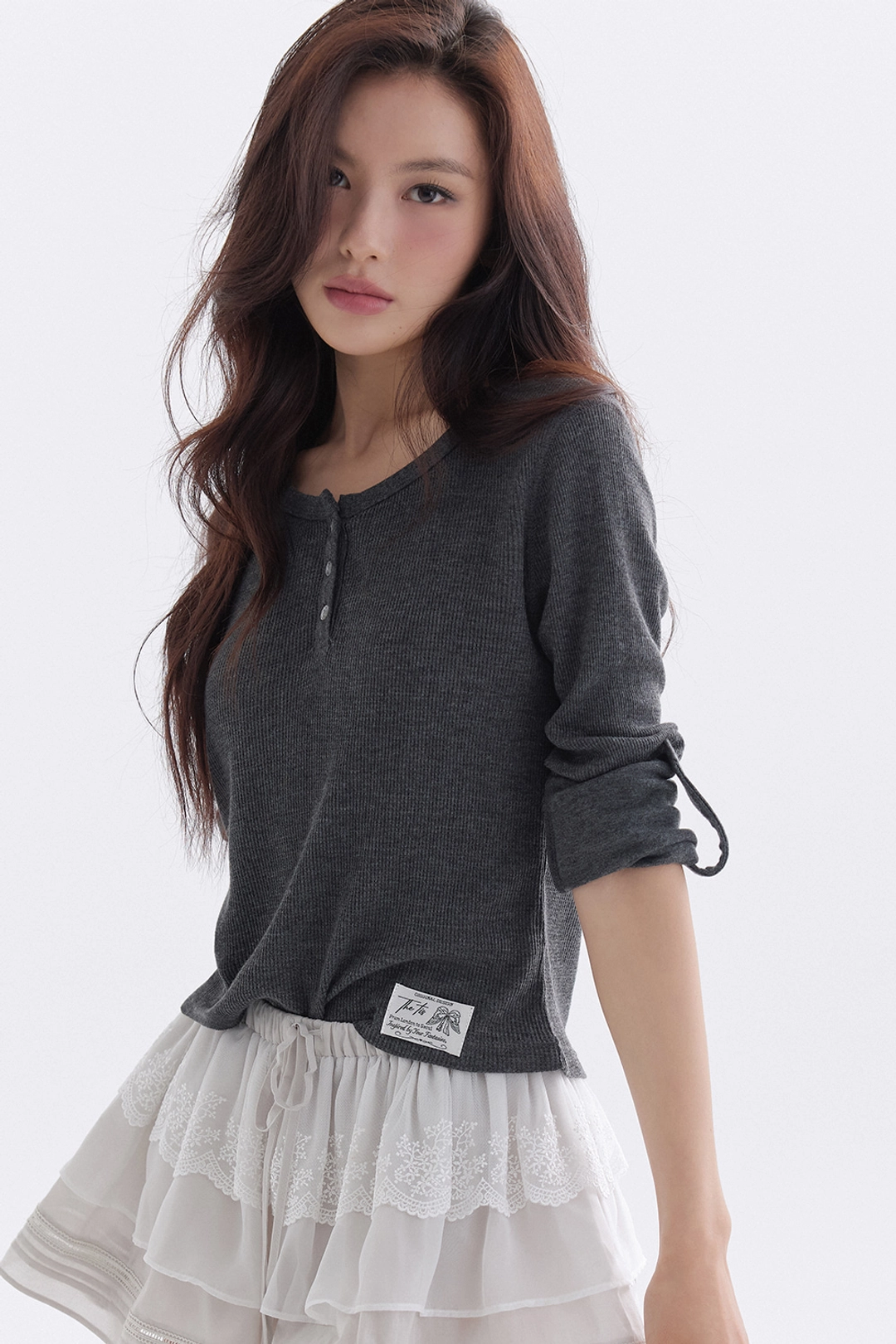 더티스 Angora Canvas Henley Waffle T-Shirt (Charcoal) 상품 이미지 2